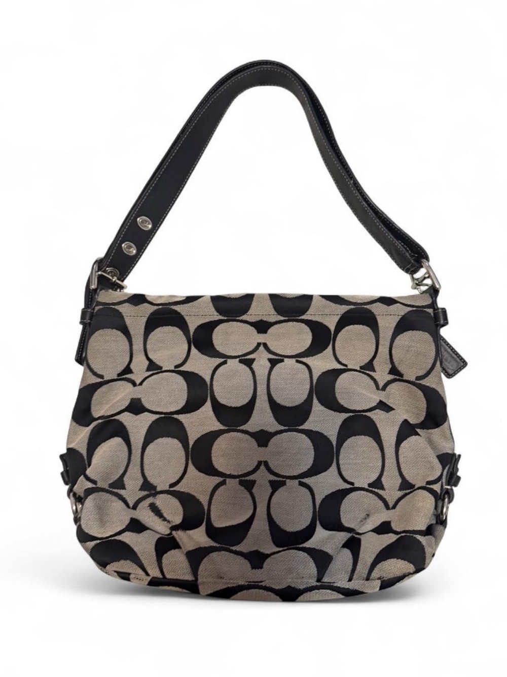 Coach Black/Tan Signature Hobo Shoulder Bag